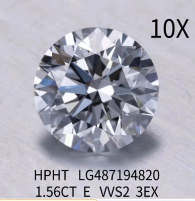 Ronde Brillante 3EX Diamant de laboratoire 1.56 Ct E Couleur VVS2 Diamant HPHT